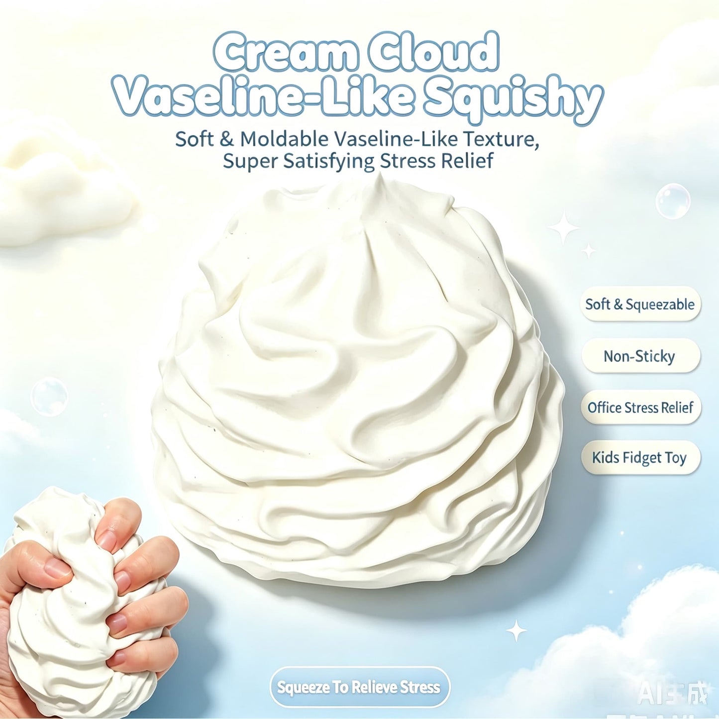 Cream Cloud Vaseline‑Like Squishy Toy, Moldable Non‑Sticky Fidget Stress Toy