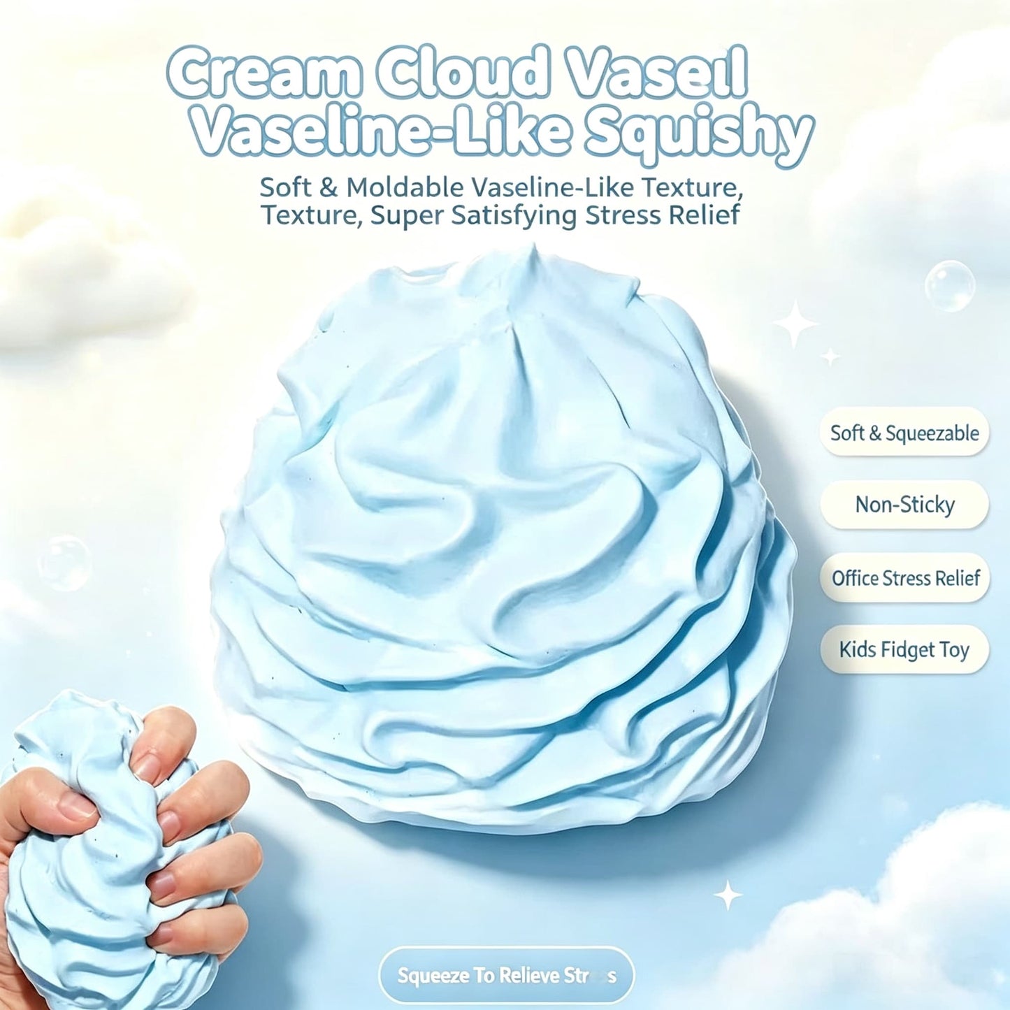 Cream Cloud Vaseline‑Like Squishy Toy, Moldable Non‑Sticky Fidget Stress Toy