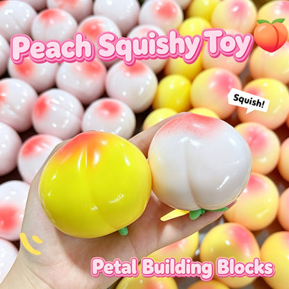 Crunchy Sound Peach Squish Ball, Blocks Filled Squeeze Fidget Toy for Stress Relief