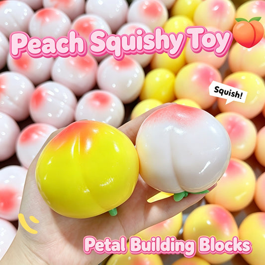 Crunchy Sound Peach Squish Ball, Blocks Filled Squeeze Fidget Toy for Stress Relief