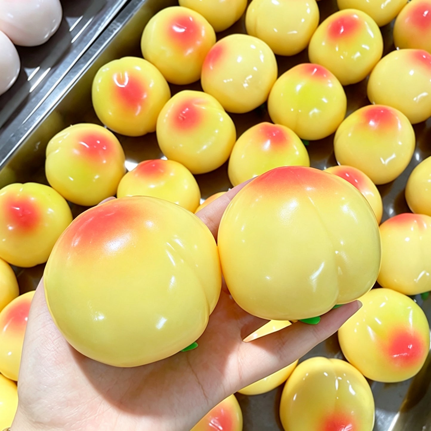 Crunchy Sound Peach Squish Ball, Blocks Filled Squeeze Fidget Toy for Stress Relief