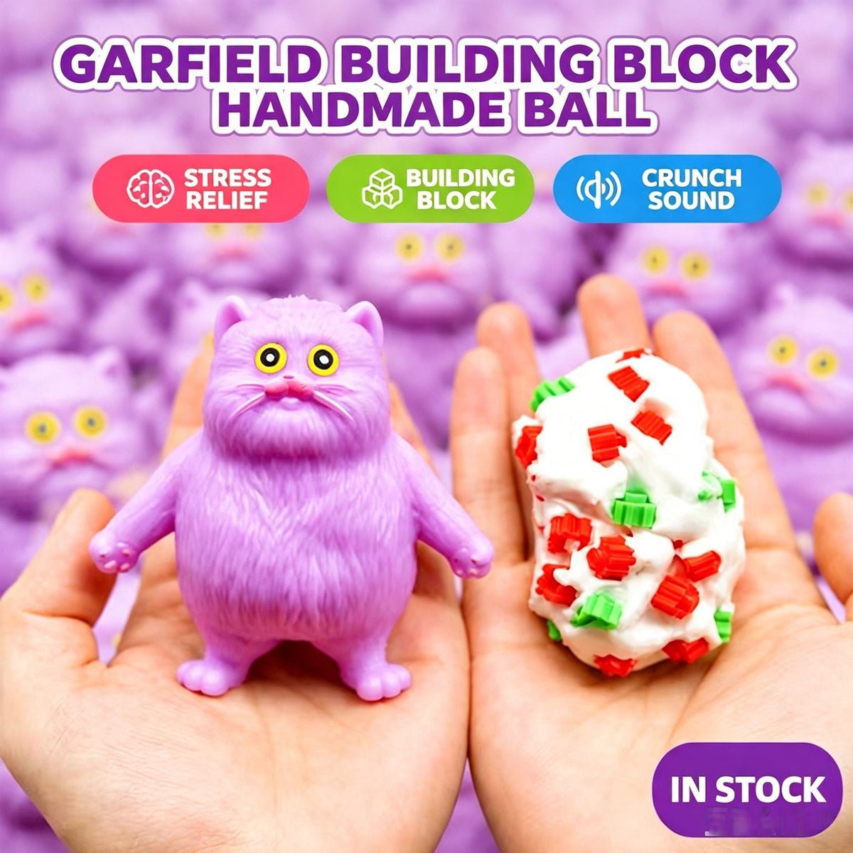 Crunchy Garfield Building‑Block Squish Ball, Mouldable Slow‑Rebound Stress Squeeze Fidget Toy for Wholesale Bulk Order