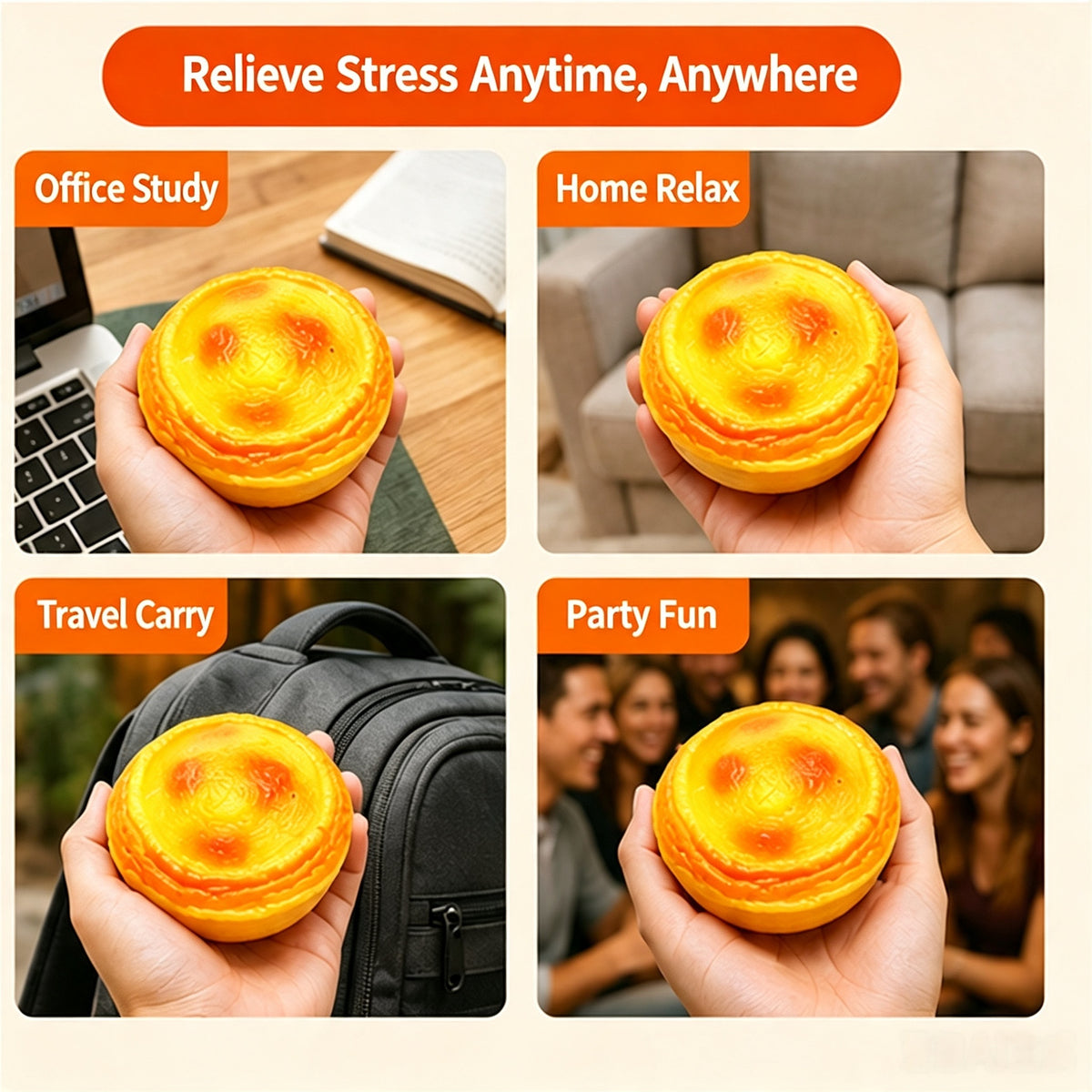 Egg‑Tart Building Block Squeeze Ball Fidget Toy, TPR Fill Decompression Stress Relief Hand Exercise Squishy Toy