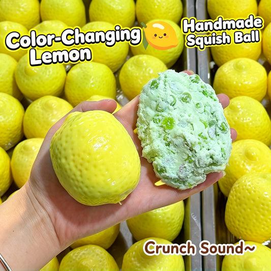 Temperature Color Changing Lemon Crunch Squishy Ball, Blocks Filled Crispy Sound Squeeze Toy, Stress Relief Fidget Sensory Toy for Kids