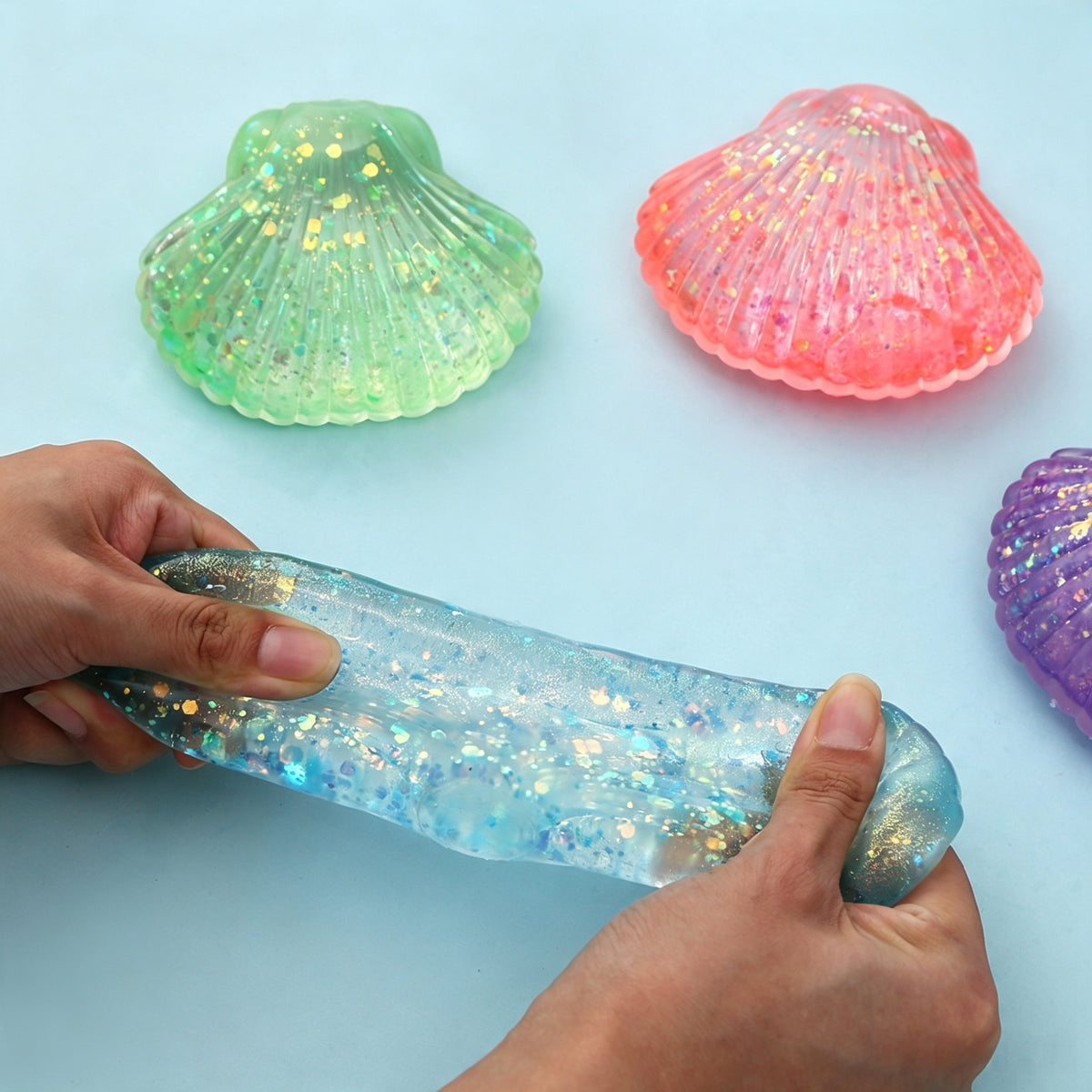 Shell Squishy Toy Maltose Filled Glitter Fidget Toy Soft Squeeze Stress Relief Toy For Kids