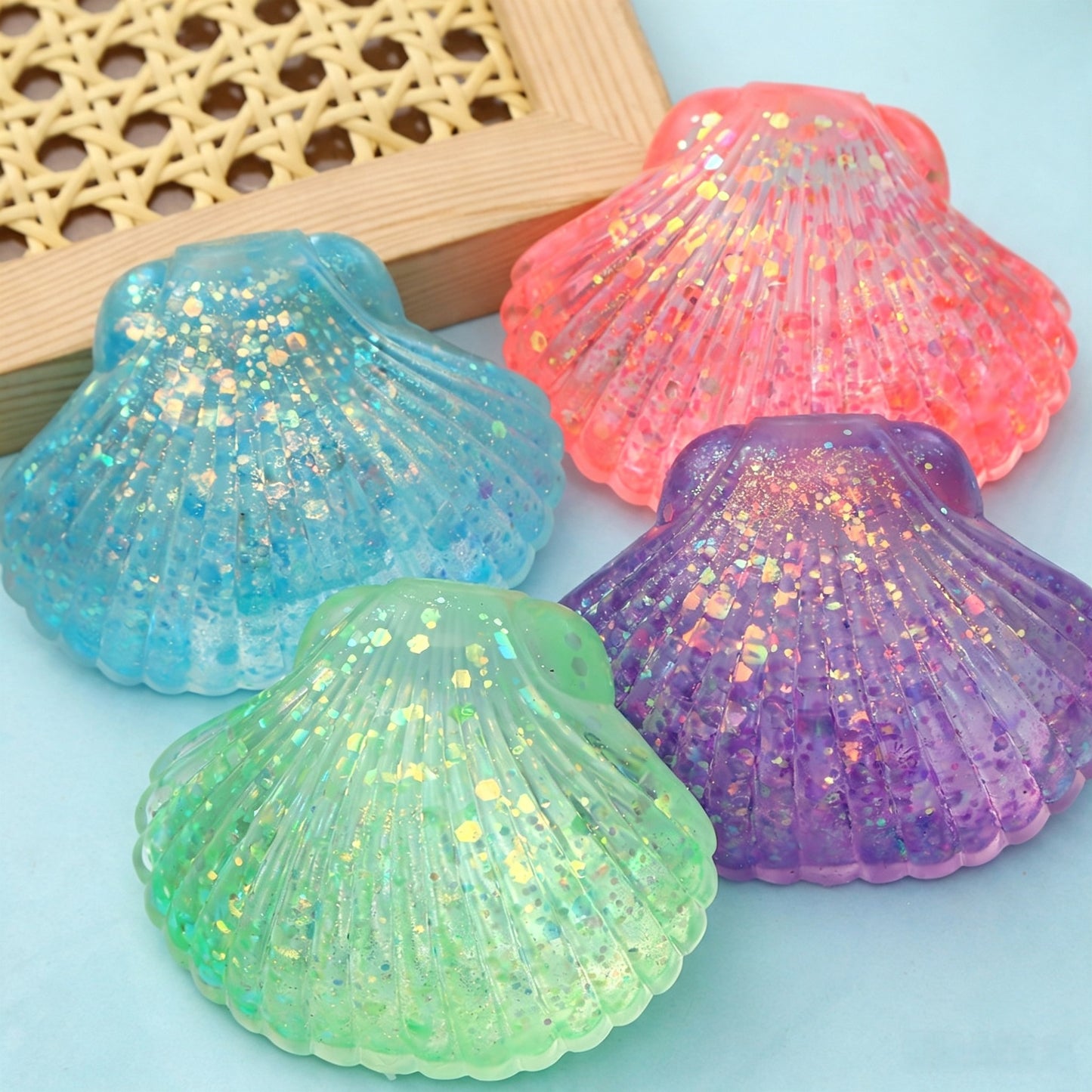 Shell Squishy Toy Maltose Filled Glitter Fidget Toy Soft Squeeze Stress Relief Toy For Kids