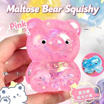 Mini Glitter Transparent Gummy Bear Squishy Toy, Soft Squeeze Stress Relief Fidget Toy, Sparkly Sensory Decompression Toy for Kids Adults, 4 Colors Available