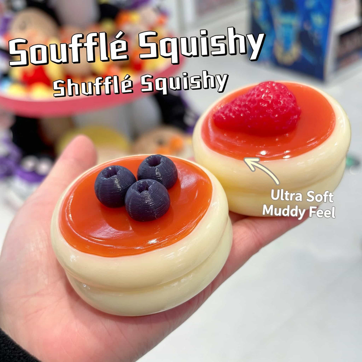 Souffle Pancake Silicone Squishy Toy, Food Grade Soft Squeeze Fidget Toy, Realistic Dessert Stress Relief Sensory Toy for Kids Adults, Strawberry Blueberry Mango Options