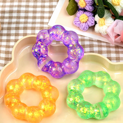 Maltose Bracelet Squishy, Wearable Flower Donut Glitter TPR Fidget Squeeze Toy