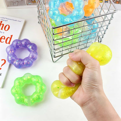 Maltose Bracelet Squishy, Wearable Flower Donut Glitter TPR Fidget Squeeze Toy
