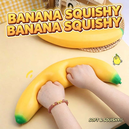Jumbo Banana Squishy Fidget Toy, Flour Filled Soft Squeeze Sensory Stress Relief Novelty Fruit Toy For Kids Adults Prank Gift