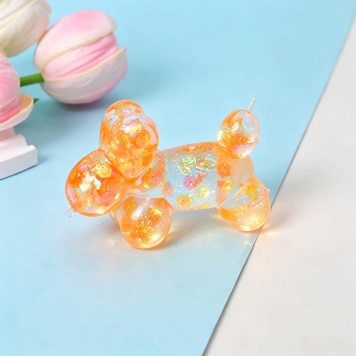 Cute Glitter Balloon Dog Maltose Squishy Toy, Transparent TPR Slow Rising Squeeze Fidget Toy for Kids Adults Stress Relief Party Favors