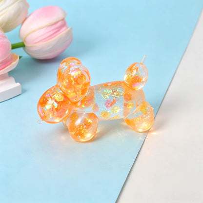 Cute Glitter Balloon Dog Maltose Squishy Toy, Transparent TPR Slow Rising Squeeze Fidget Toy for Kids Adults Stress Relief Party Favors