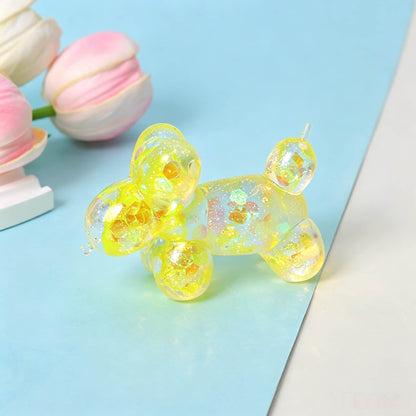 Cute Glitter Balloon Dog Maltose Squishy Toy, Transparent TPR Slow Rising Squeeze Fidget Toy for Kids Adults Stress Relief Party Favors
