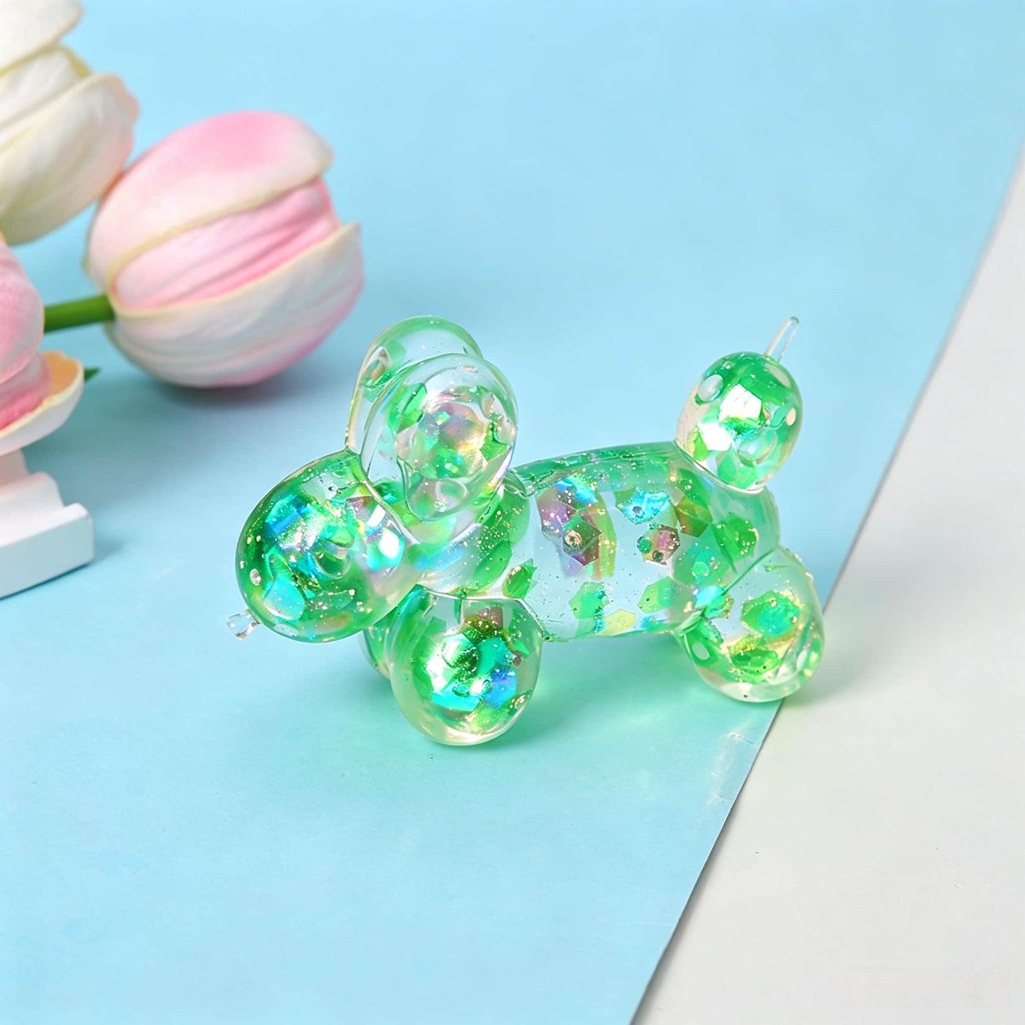 Cute Glitter Balloon Dog Maltose Squishy Toy, Transparent TPR Slow Rising Squeeze Fidget Toy for Kids Adults Stress Relief Party Favors