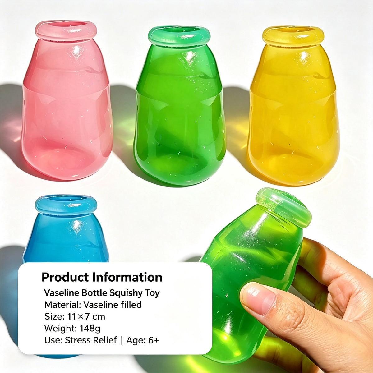 Vaseline Bottle Squishy Toy Transparent TPR Squeeze Stress Relief Fidget Toy Colorful Squeezy Bottle Sensory Toy for Kids
