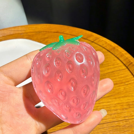 Vaseline Filled Small Pink Strawberry Squishy Toy, Stress Relief Squeeze Fidget Toy for Kids Adults