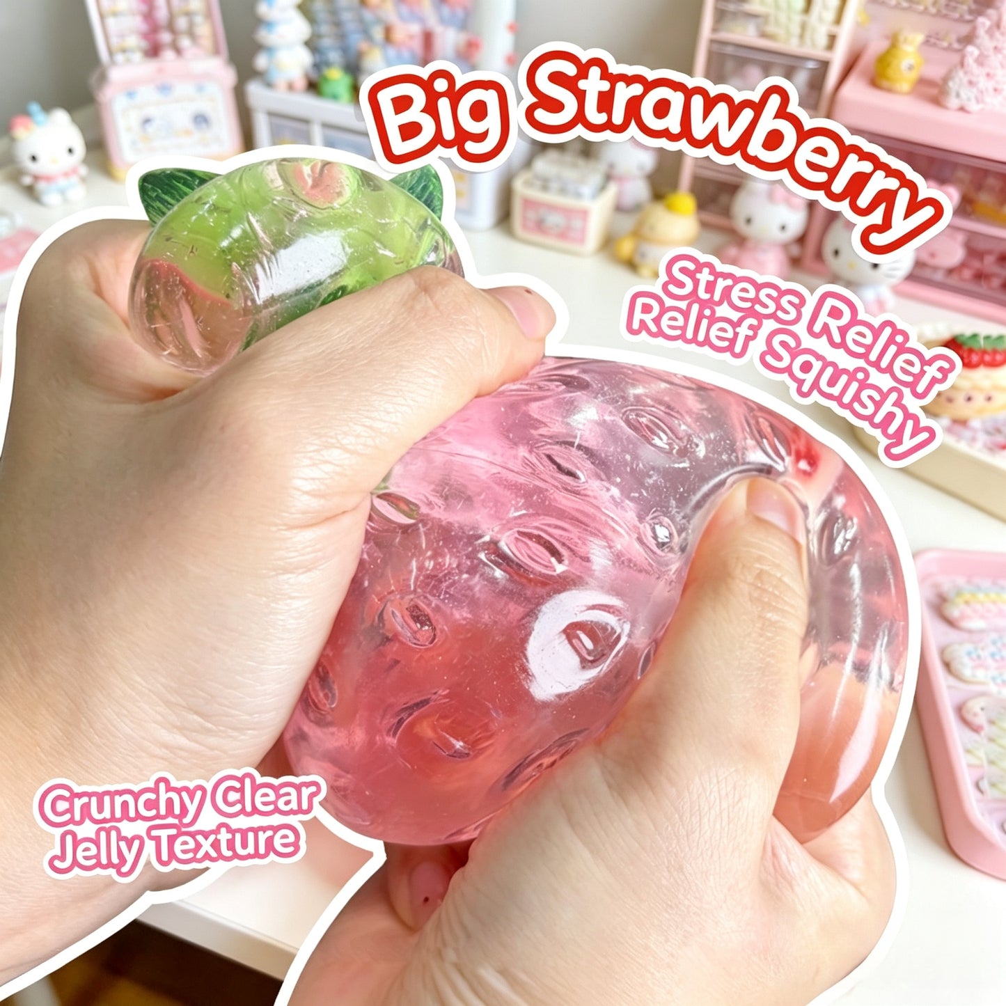 Vaseline Strawberry Stress Ball Squishy, Clear Jelly Fruit Fidget Toy, ASMR Moldable Squeeze Toy for Stress Relief