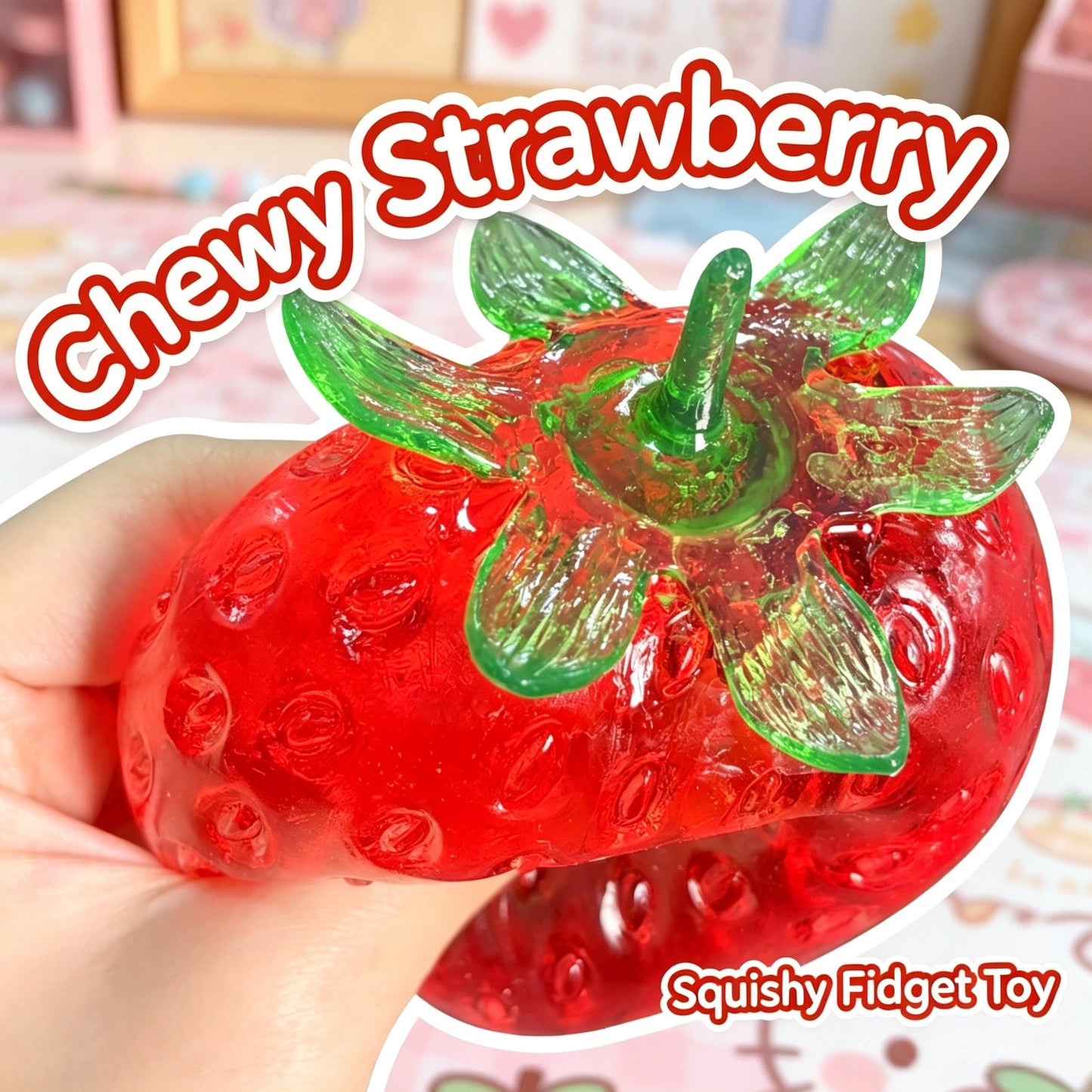 Vaseline Strawberry Stress Ball Squishy, Clear Jelly Fruit Fidget Toy, ASMR Moldable Squeeze Toy for Stress Relief