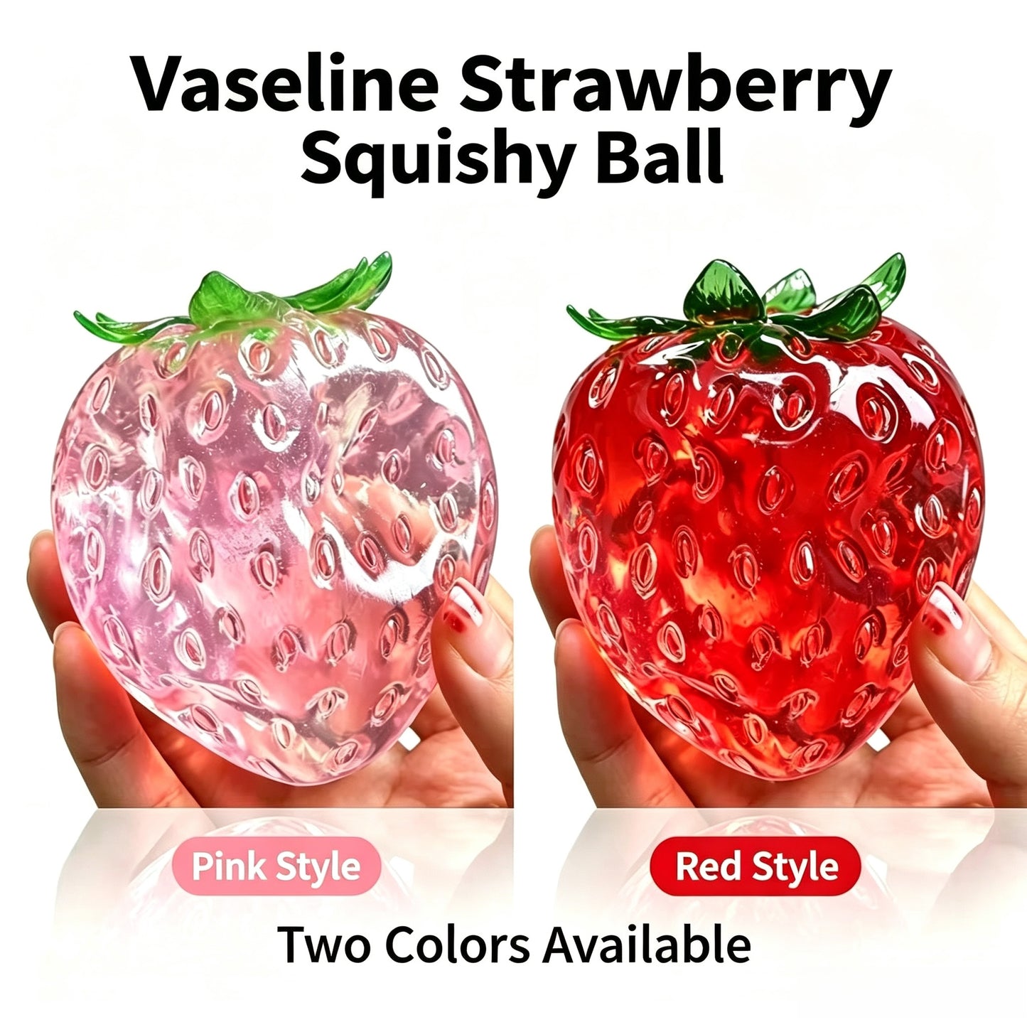 Vaseline Strawberry Stress Ball Squishy, Clear Jelly Fruit Fidget Toy, ASMR Moldable Squeeze Toy for Stress Relief