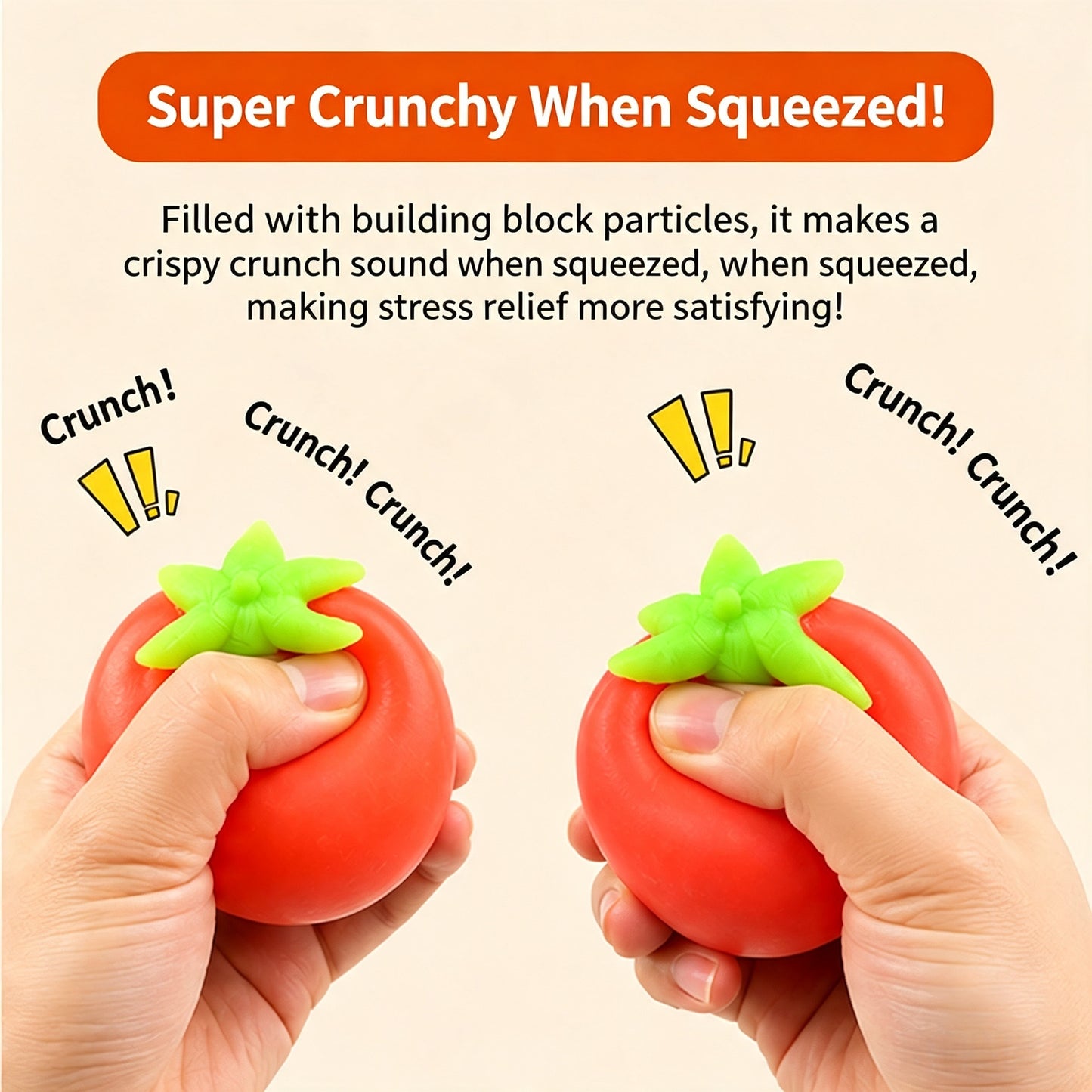 Tomato Crunch Squeeze Ball Fidget Toy, Building‑Block Filled Stress Relief Hand Exercise Squishy Toy