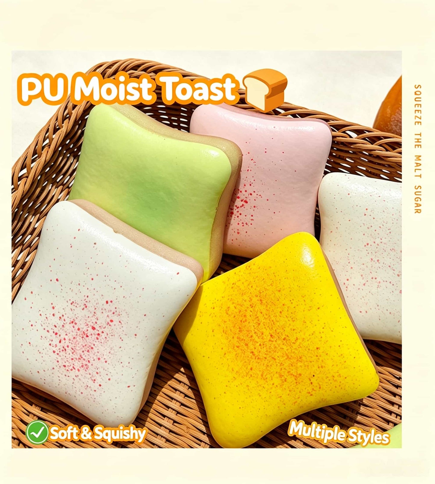 Wet Soft Toast Squishy, PU Slow Rising Squeeze Toy, Realistic Bread Scent Stress Relief Fidget Toy for Kids Adults