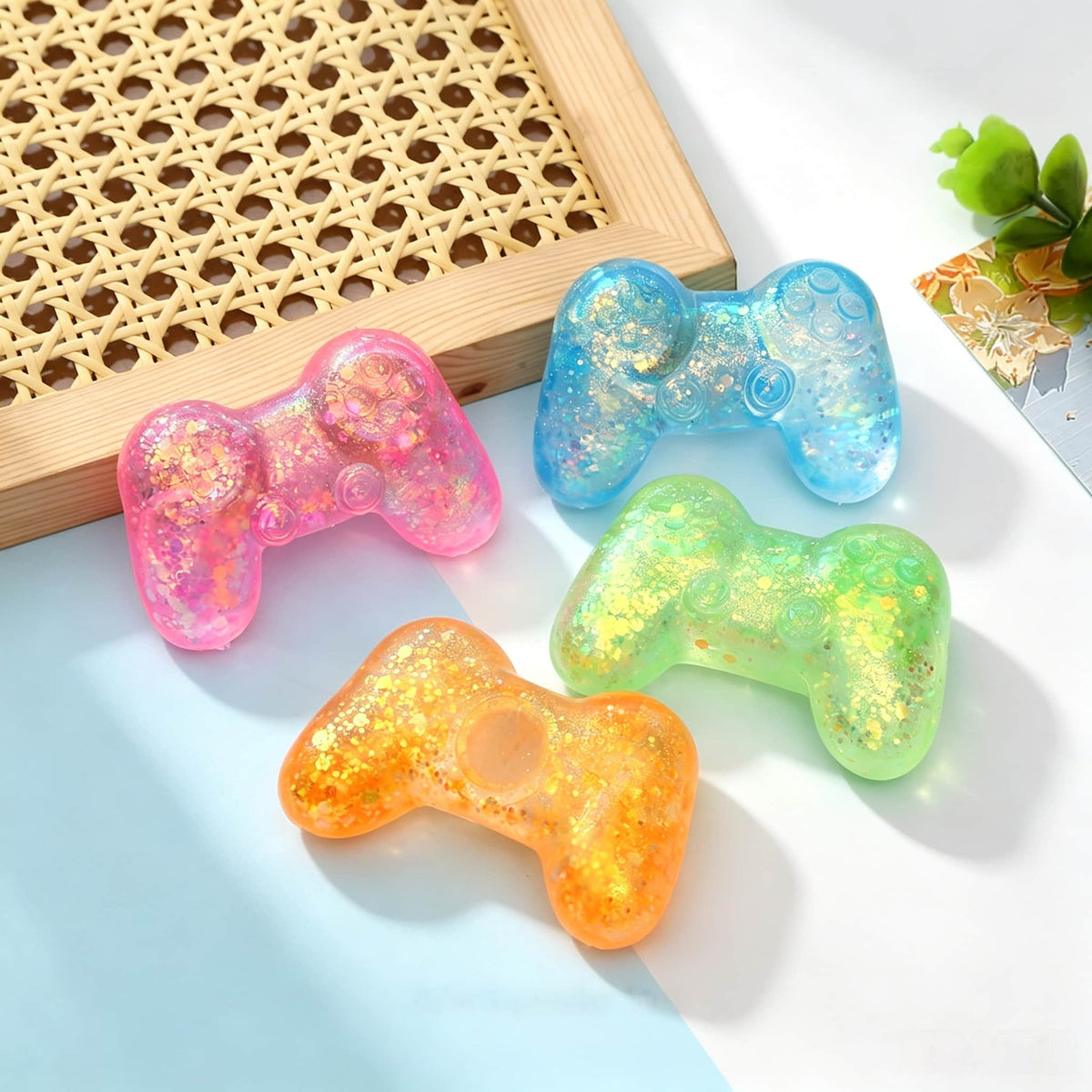 Glitter Game Controller Maltose Squishy Toy, TPR Slow Rising Stress Relief Squeeze Fidget Toy