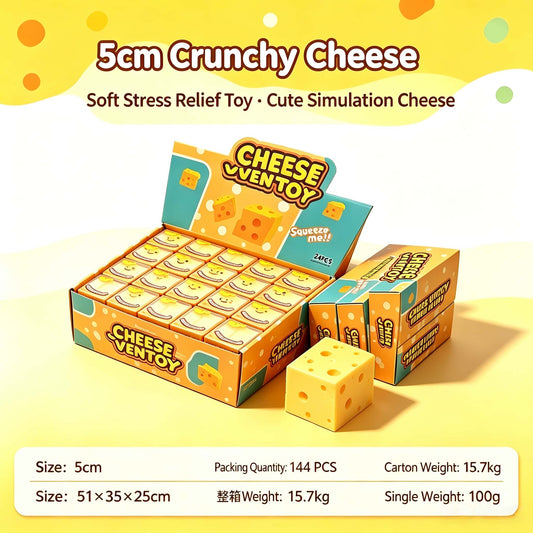 5cm Crunchy Cheese Fidget Toy, Soft Squishy Stress Relief Simulation Cheese Block