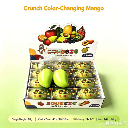 Crunch Color-Changing Mango Fidget Toy, Buildable Squeeze Stress Relief ASMR Fruit Toy