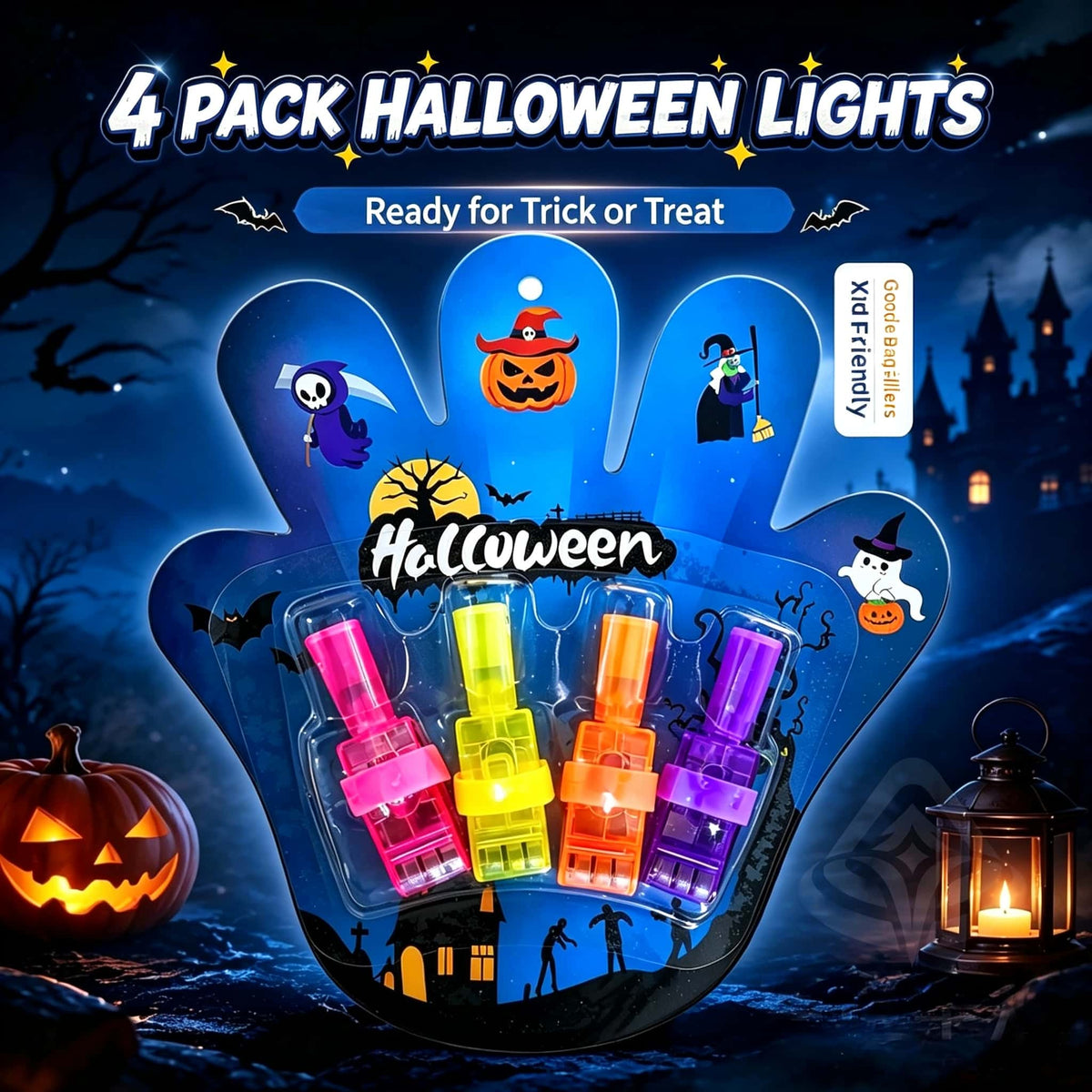 4 Pack Halloween Projection Finger Lights, LED Light Up Finger Projector Toys for Kids Trick or Treat Goodie Bag Fillers Party Favors