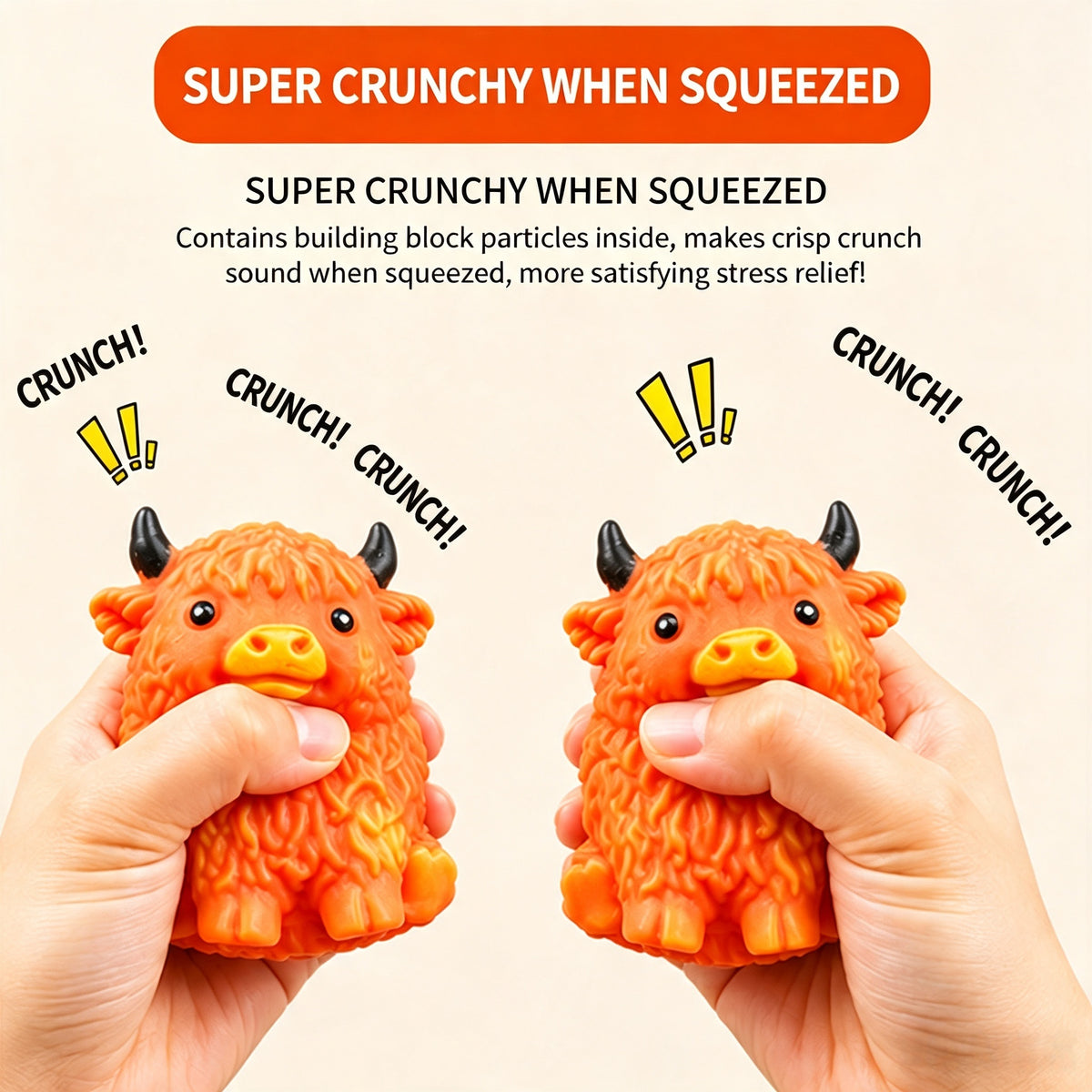 Highland Cow Building Block Squishy Ball, Crunch Sound Mouldable Slow Rebound Stress Relief Fidget Squeeze Toy
