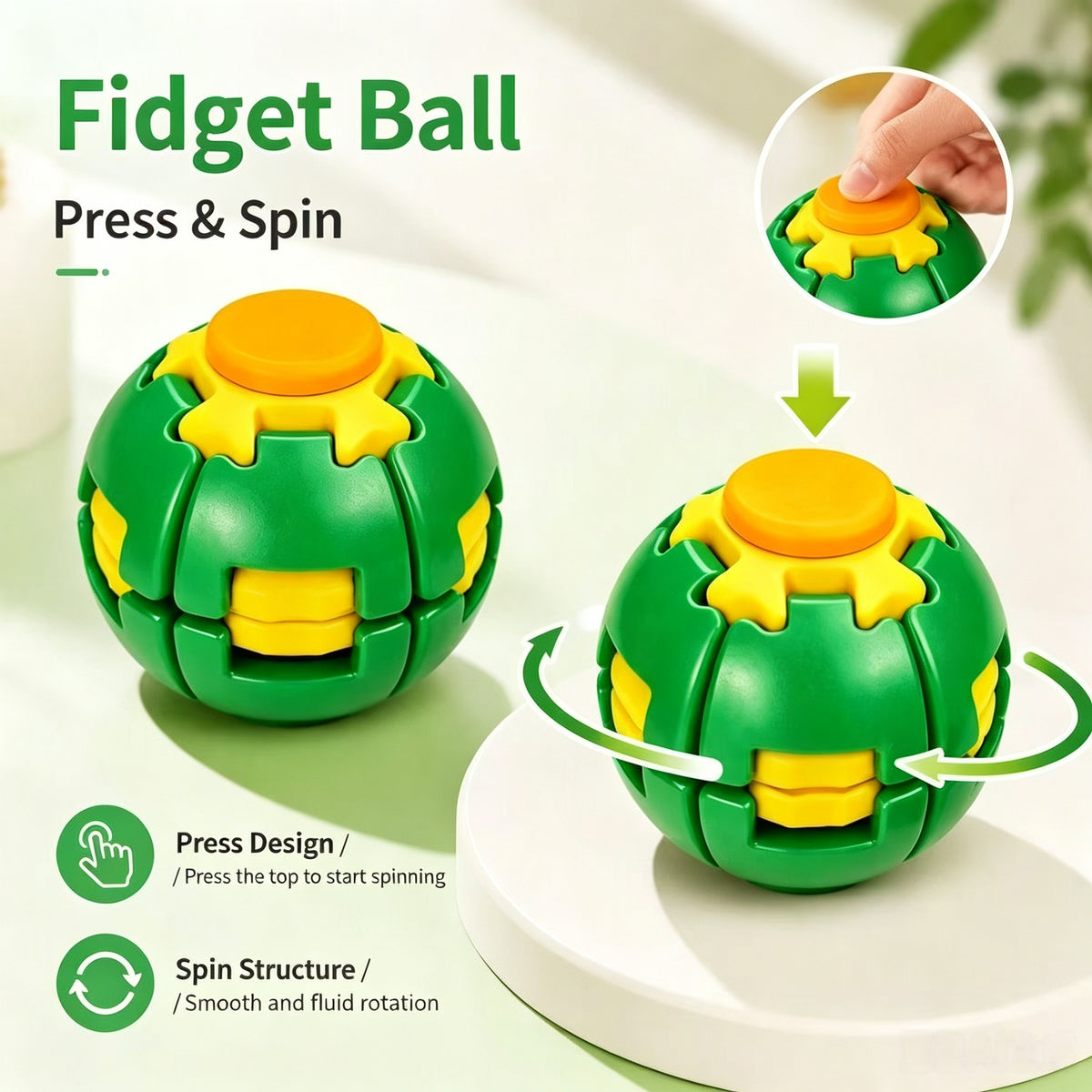 3D Press Rotate Fidget Ball Portable Hand Spinner Sensory Stress Relief Toy for Kids Adults Office Anxiety Relief