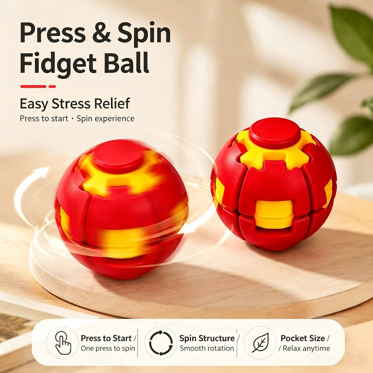 3D Press Rotate Fidget Ball Portable Hand Spinner Sensory Stress Relief Toy for Kids Adults Office Anxiety Relief