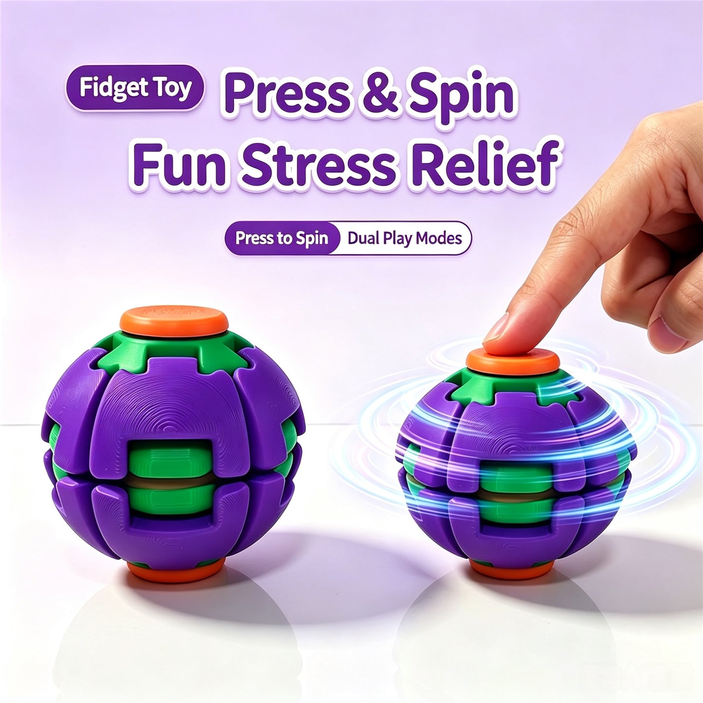 3D Press Rotate Fidget Ball Portable Hand Spinner Sensory Stress Relief Toy for Kids Adults Office Anxiety Relief