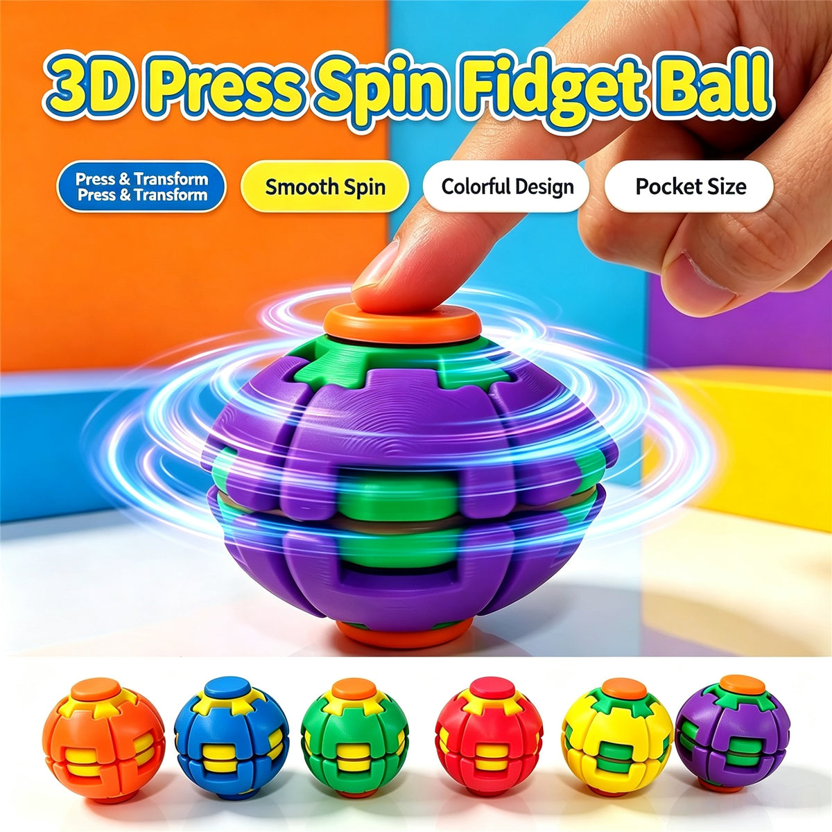 3D Press Rotate Fidget Ball Portable Hand Spinner Sensory Stress Relief Toy for Kids Adults Office Anxiety Relief