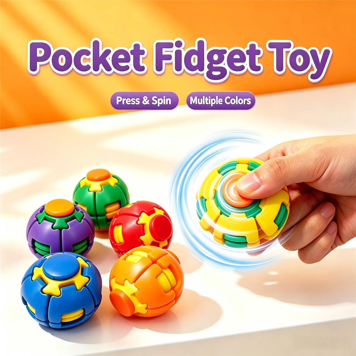 3D Press Rotate Fidget Ball Portable Hand Spinner Sensory Stress Relief Toy for Kids Adults Office Anxiety Relief