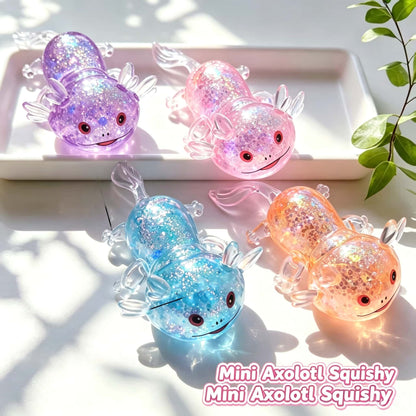 Mini Glitter Axolotl Squishy Toy, Maltose‑Filled TPR Squeeze Fidget Stress Relief Toy for Kids and Adults