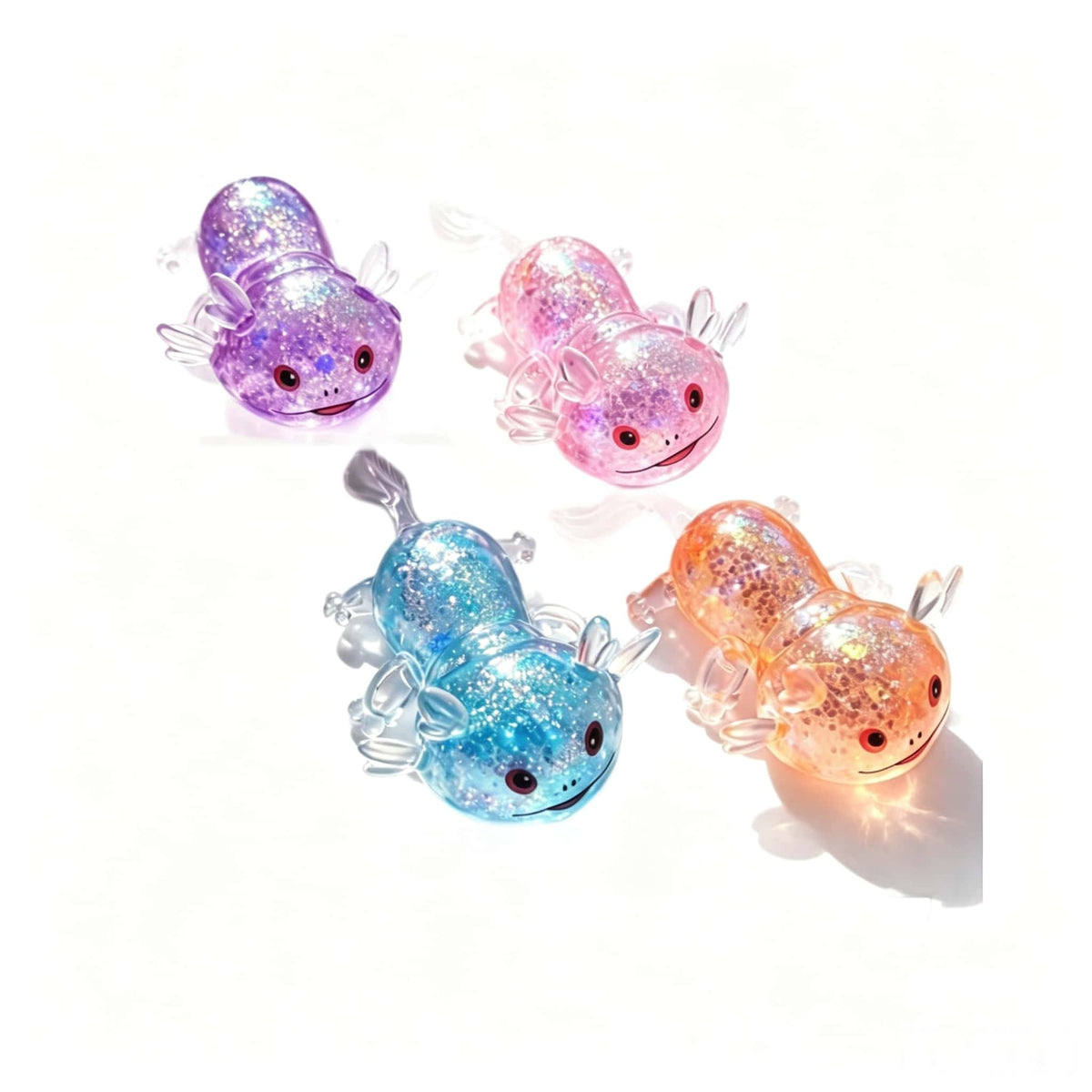 Mini Glitter Axolotl Squishy Toy, Maltose‑Filled TPR Squeeze Fidget Stress Relief Toy for Kids and Adults