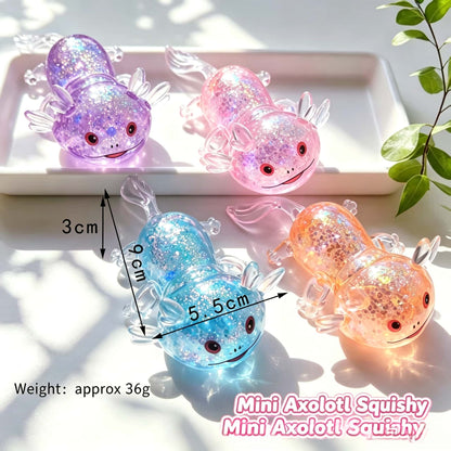 Mini Glitter Axolotl Squishy Toy, Maltose‑Filled TPR Squeeze Fidget Stress Relief Toy for Kids and Adults