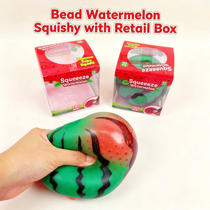 Jumbo Watermelon Squeeze Stress Ball, Bead Filled TPR Squish Fidget Toy, Squeezable Stress Relief Sensory Toy With Retail Box For Kids Adults