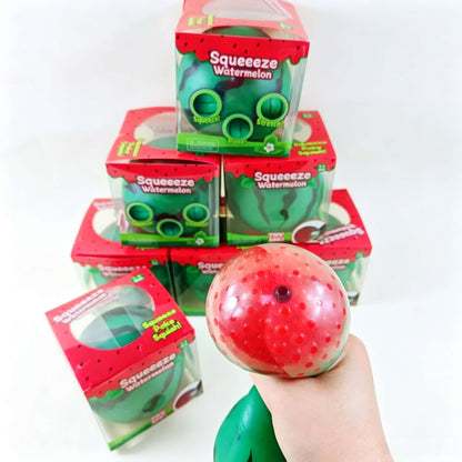 Jumbo Watermelon Squeeze Stress Ball, Bead Filled TPR Squish Fidget Toy, Squeezable Stress Relief Sensory Toy With Retail Box For Kids Adults