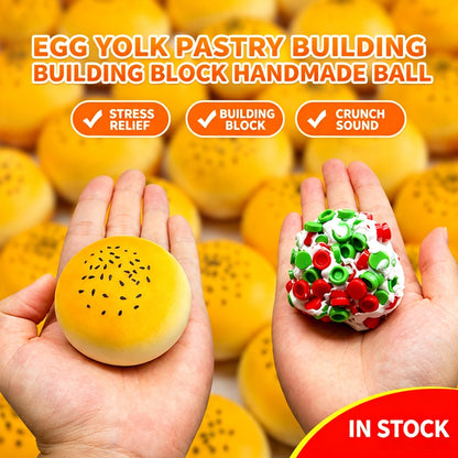 Egg Yolk Pastry Building Block Squishy Ball, Crunch Sound Mouldable Slow Rebound Stress Relief Fidget Squeeze Toy