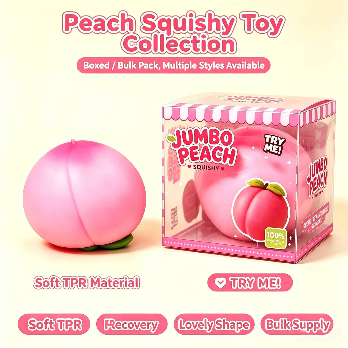 Jumbo Peach Squishy Toy, Super Soft TPR Flour‑Filled Dough‑Like Fidget Toy, Stress‑Relief Squeeze Toy for Kids & Adults