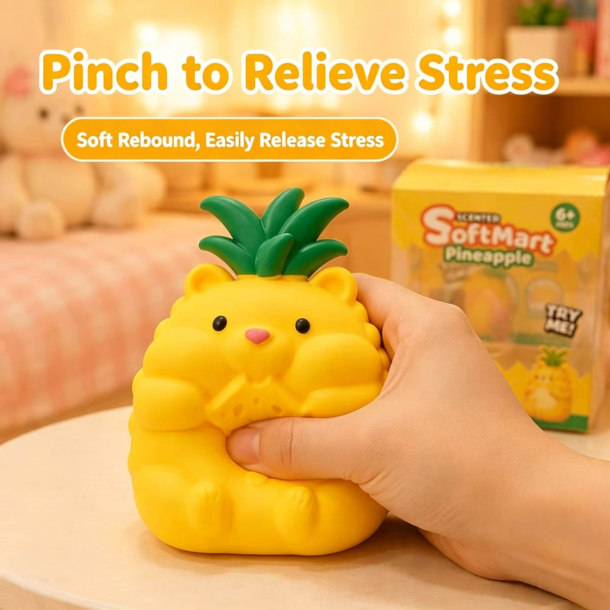 Soft TPR Flour Filled Pineapple Bear Squishy Toy, Scented Stress Relief Squeeze Fidget Toy for Kids Adults