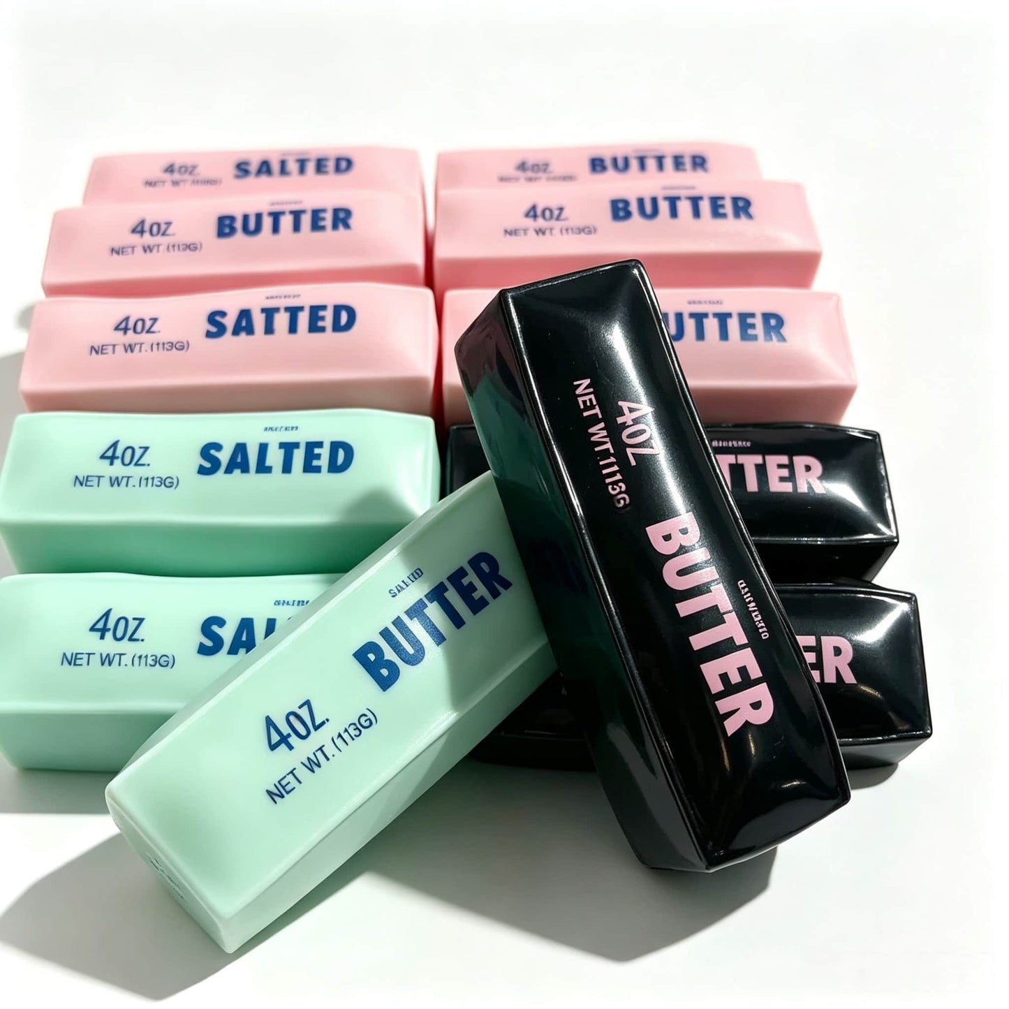 Crunch Butter Squishy Toy, NEW Black Color! 4OZ Simulation Butter Bar Crunchy Squeeze Fidget Sensory Toy, Black / Pink / Mint Blue
