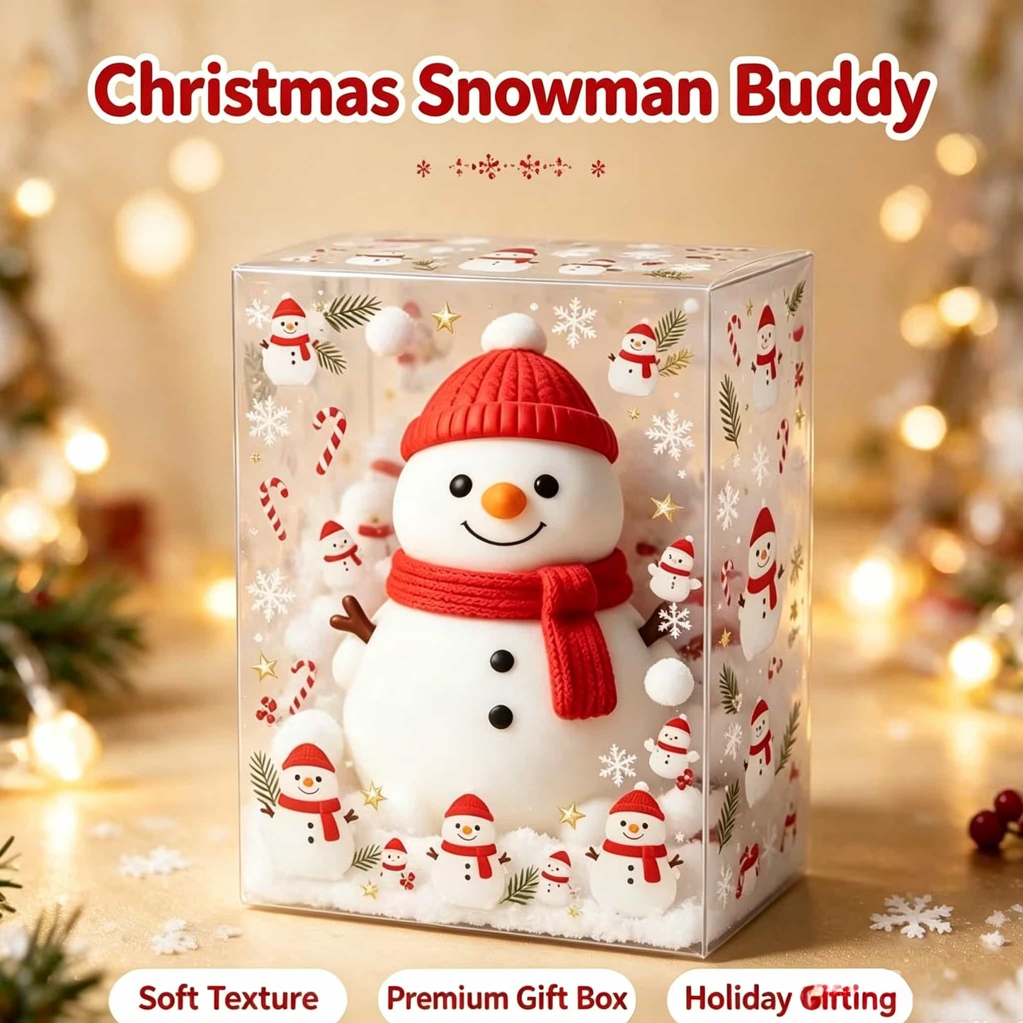 Christmas Snowman TPR Flour Squishy Fidget Toy, Cute Squeeze Stress Relief Toy with Clear Gift Box for Christmas Holiday Gift