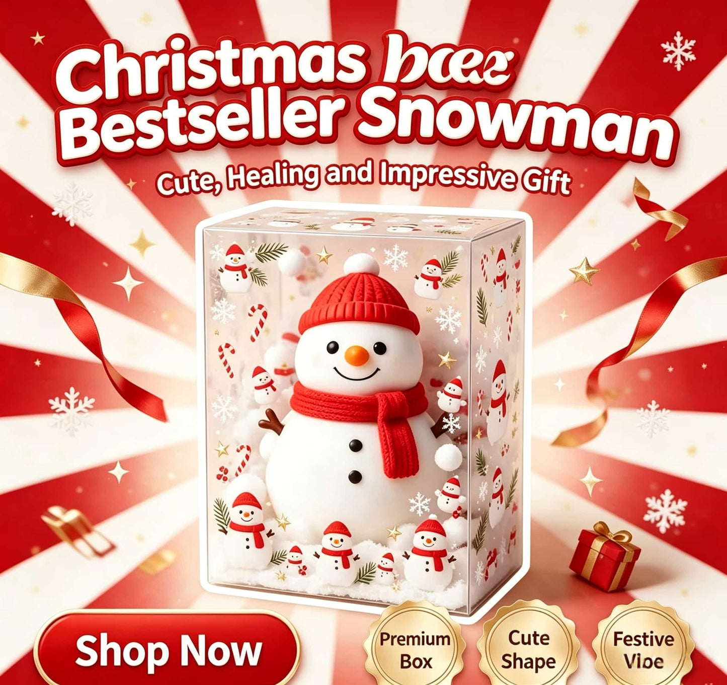 Christmas Snowman TPR Flour Squishy Fidget Toy, Cute Squeeze Stress Relief Toy with Clear Gift Box for Christmas Holiday Gift