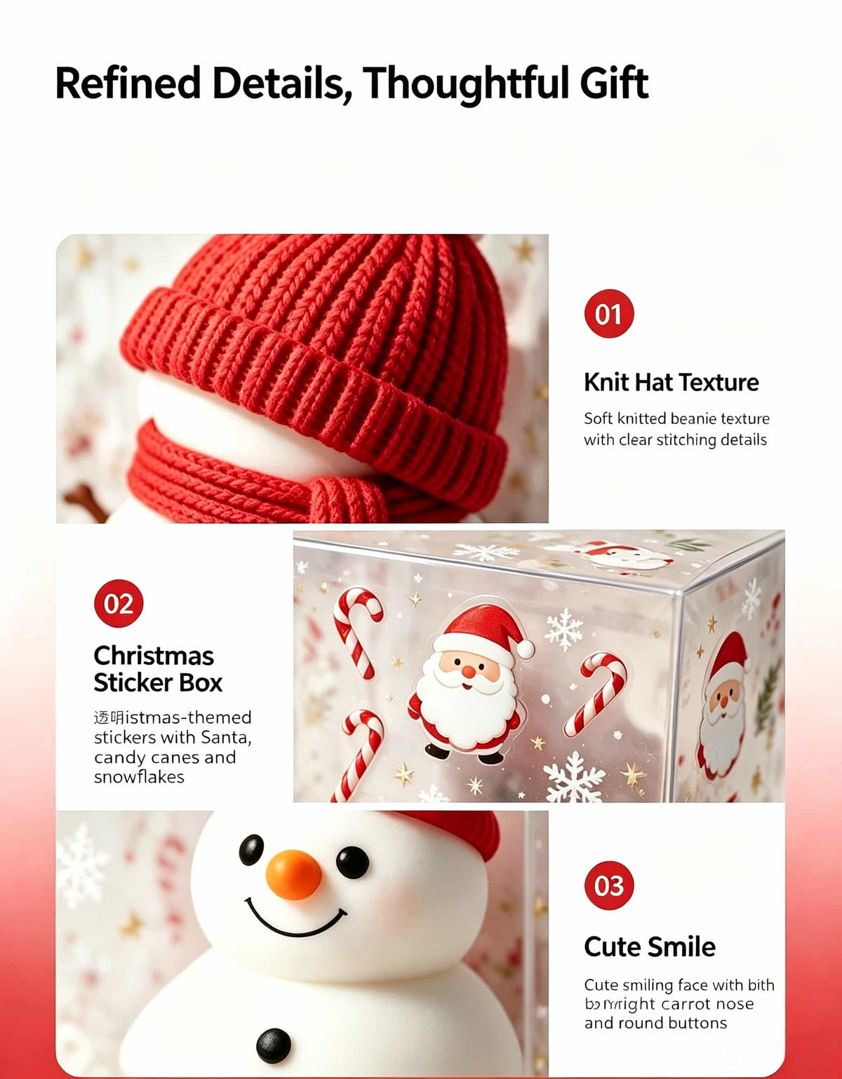 Christmas Snowman TPR Flour Squishy Fidget Toy, Cute Squeeze Stress Relief Toy with Clear Gift Box for Christmas Holiday Gift