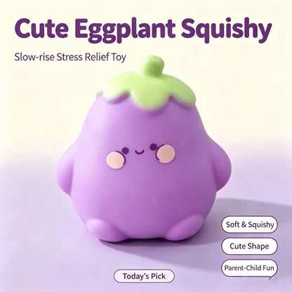 Cute Eggplant Squishy Toy, 17cm TPR Flour Fidget Squishy, Soft Slow Rising Stress Relief Squeeze Toy for Kids Adults, Cute Kawaii Eggplant Sensory Decompression Gift