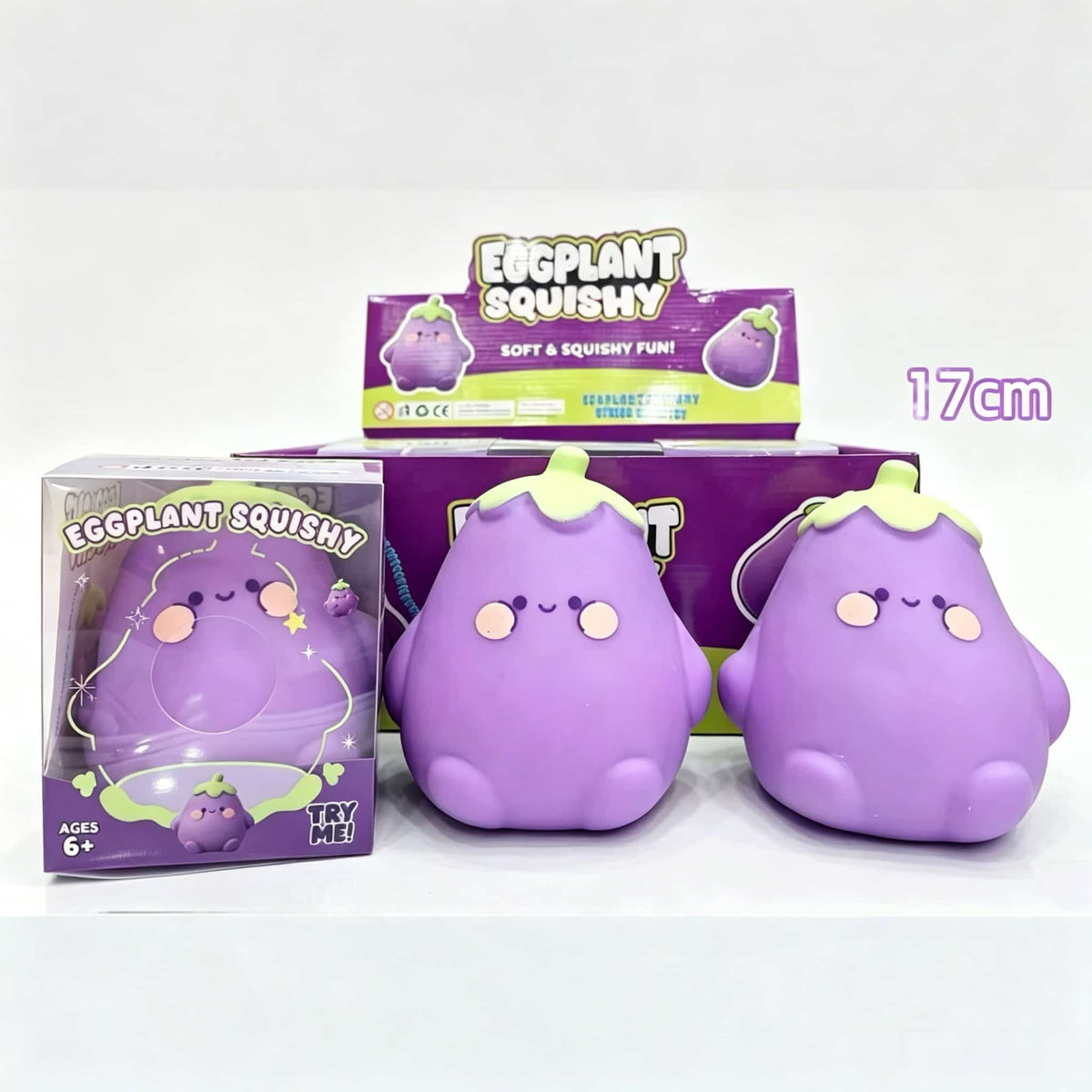 Cute Eggplant Squishy Toy, 17cm TPR Flour Fidget Squishy, Soft Slow Rising Stress Relief Squeeze Toy for Kids Adults, Cute Kawaii Eggplant Sensory Decompression Gift